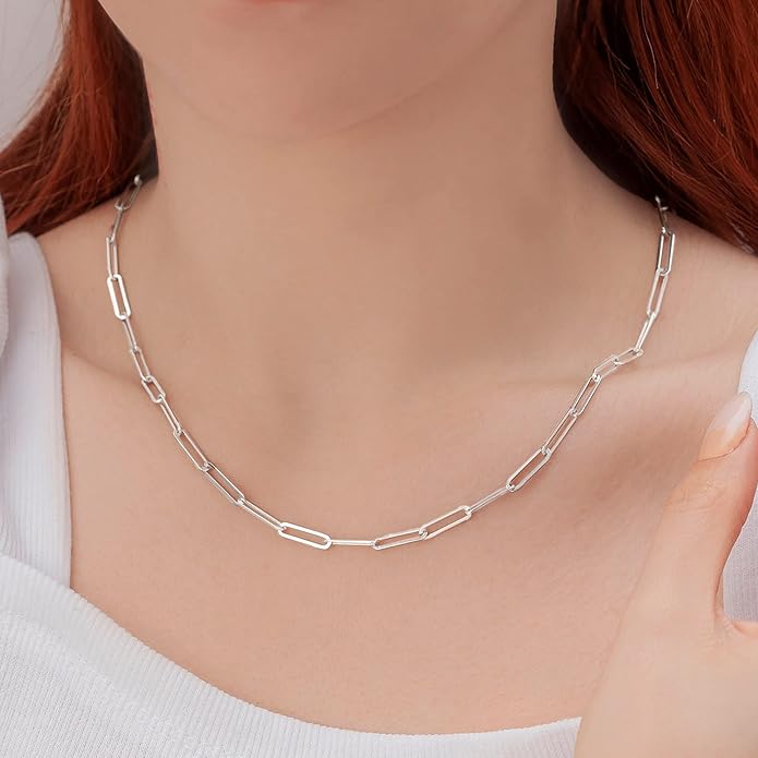 OCHCOH 925 Sterling Silver Clasp 2.5/3/4/5mm Paperclip Chain for Women Silver Chain Necklace 16, 18, 20, 22, 24, 26, 30 Inches