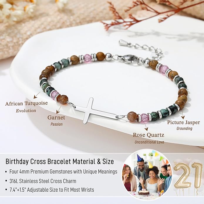 TONY & SANDY Christian Cross Bracelet for Women, Stocking Stuffers for Women, Confirmation Baptism Easter Gifts, Unique Gift for Friends Daughter Mom Sister in Christ on Birthday Christmas
