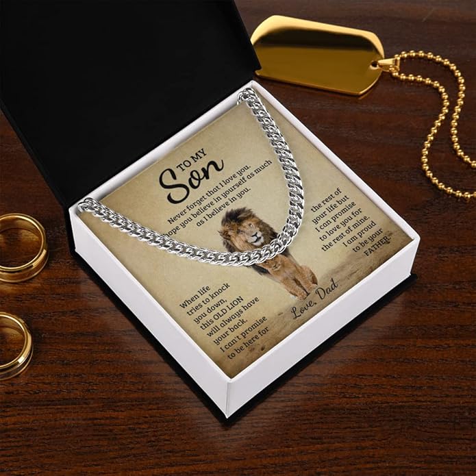 FG Family Gift Mall To My Son From Mom, Son Gifts From Mom and Dad, Mother and Son Necklace, Birthday Gift For My Son Graduation Christmas Cuban Link Chain Necklace Present