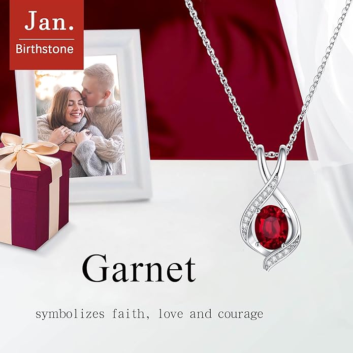 SMILEST Christmas Gifts for Women - 925 Sterling Silver Oval Sparkle Birthstone Pendant Necklace, Gemstone Pendant Anniversary Birthday Gifts for Women Wife Girlfriend Mom Grandma Birthstone Necklace