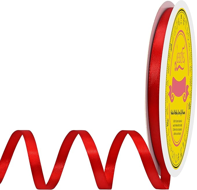 LEEQE Double Face Red Satin Ribbon 1/4 inch X 50 Yards Polyester Red Ribbon for Gift Wrapping Very Suitable for Weddings Party Hair Bow Invitation Decorations and More