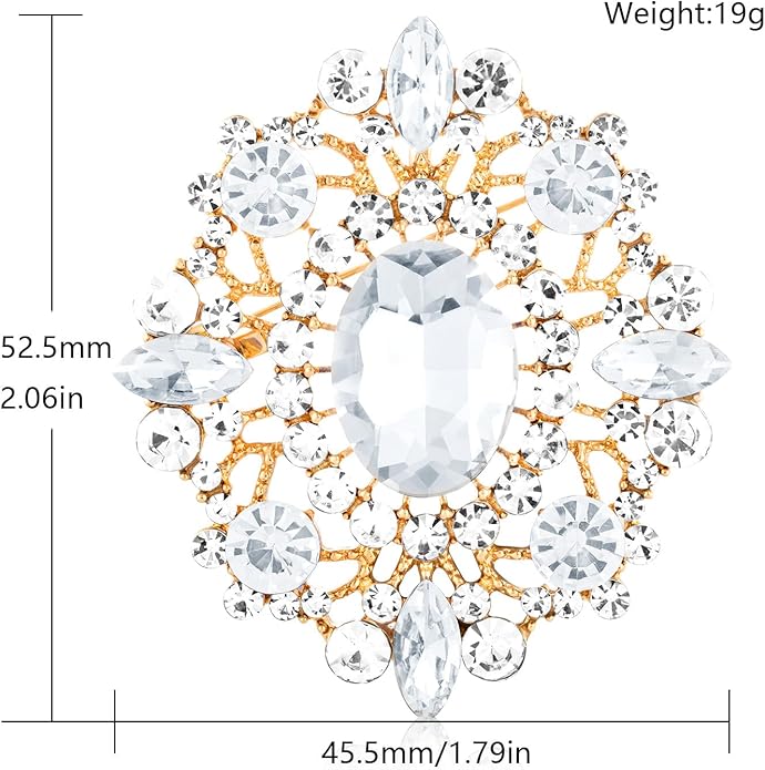 LAXPICOL Vintage Clear Austrian Crystal Brooch Pin for Women Elegant Wedding Bridal Brooches Broach Pin 1.69"*1.39"