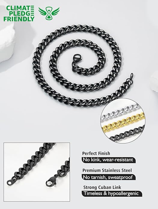 FindChic Men Curb Chain Necklace 18K Gold Plated/Stainless Steel/Black Chunky Double Tight Cuban Link Hip Hop Neck Chains for Men Boys 3.5MM/5MM/6MM/7MM/9MM/12MM 14''-30'' 8 Length Options (Send Gift Box)