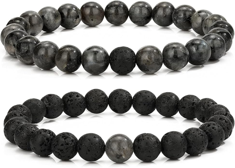 MengPa Mens Beaded Bracelets Couples Matching Bracelet Set Lava Rock Beads for Women Stone Jewelry