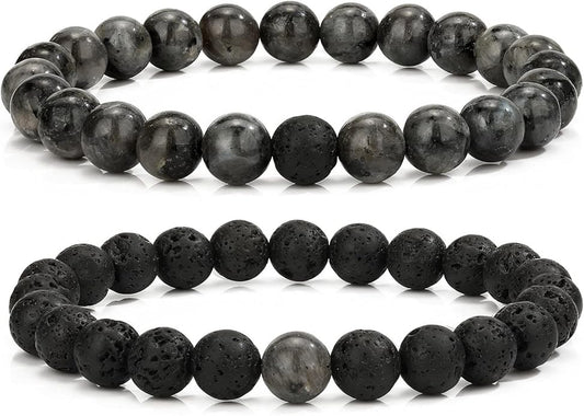 MengPa Mens Beaded Bracelets Couples Matching Bracelet Set Lava Rock Beads for Women Stone Jewelry