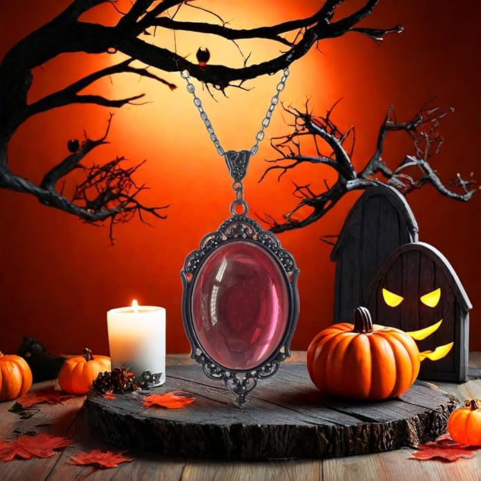 MIFYNN Gothic Stardust Crystal Cameo Necklace Red Purple Crystal Pendant Necklace Vintage Satan Demon Halloween Jewelry for Women