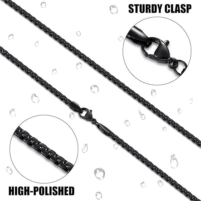 Fiusem Flat Box Chains for Men, 14k Gold Plated Stainless Steel Chain Necklace, 2.5/3/4/4.5/5mm Necklaces for Men and Women 16-28 Inch