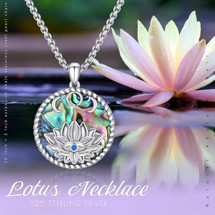 Evil Eye Necklace for Women 925 Sterling Silver, Protection Necklace with Blue Evil Eye Charm, Evil Eye/Lotus Pendant Jewelry, Birthday Christmas Gifts for Her