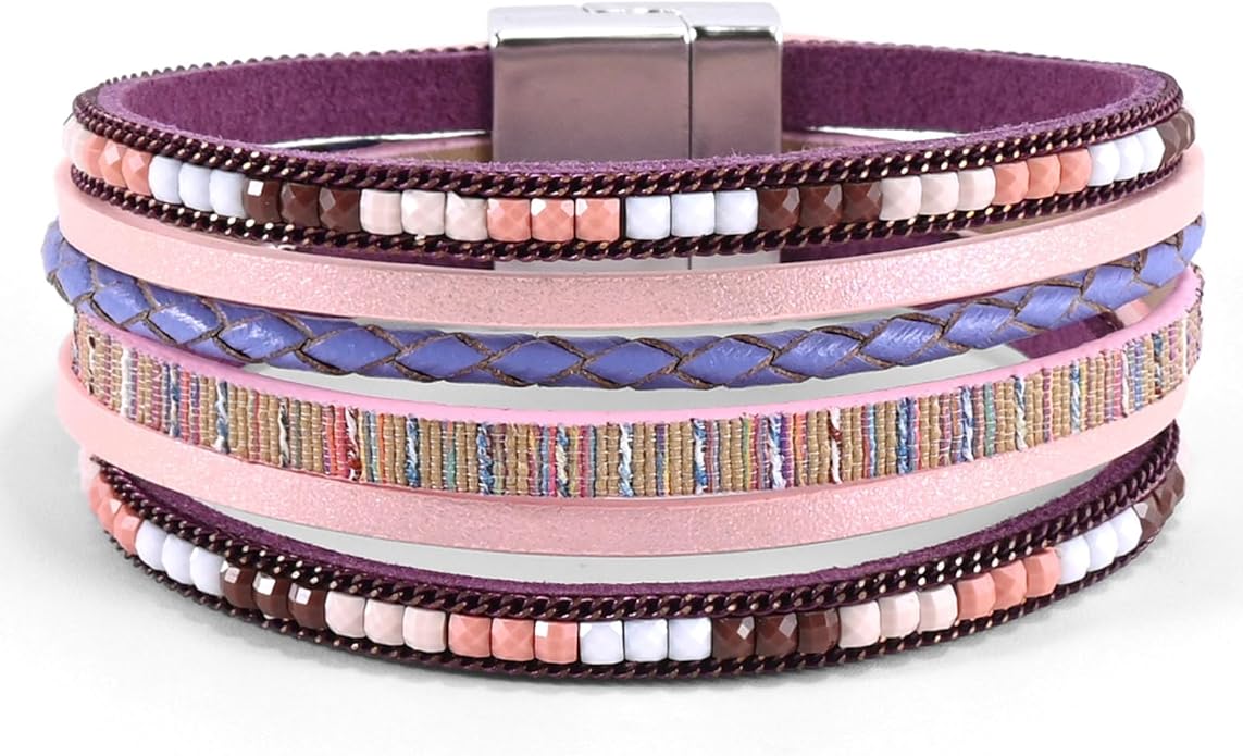 VIBILIA Boho Leather Wrap Bracelets for Women Multi-Layer Bracelets with Strong Clasp Jewelry for Women