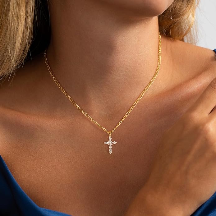 Cross Necklace for Women Dainty 14K Real Silver Gold Plated Layered Cross Pendant Necklace Stack Simple Trendy Cute Charm Choker Necklaces Jewelry Gift for Women Teen Her