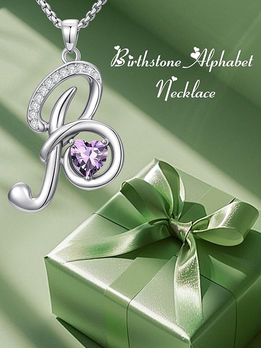 Christmas Gifts for Women Alphabet A to Z Initial Birthstone Pendant Necklaces for Women - 18k White Gold Plated Personalized Name Jewelry Valentine Mothers Day Birthday Gifts for Women Her Girlfriend