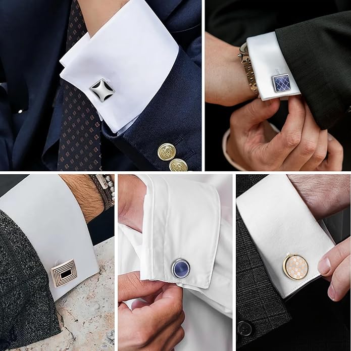 Cufflinks Set 12 Pairs Cuff Links Mens-Fashion Cufflinks for Men-Classic Silver-tone Gold-tone Cuff links for Business Wedding Party Gift Box