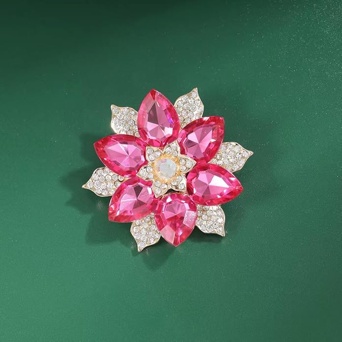 Rhinestone Sunflower Brooch Pin for Women Red Black Purple Large Flower Broochs Snowflake Brooch Marquise Wreath Brooches Jewelry