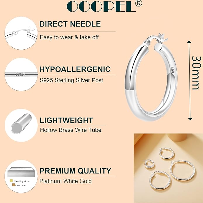 4mm Thick Gold Chunky Earrings Steling Silver Post Hoops Earrings For Women Hollow Tube Hoops Earrings Thick Gold Hoop Earrings Hypoallergenic Lightweight Gold Hoop Large Earrings 20/30/40/50/60MM