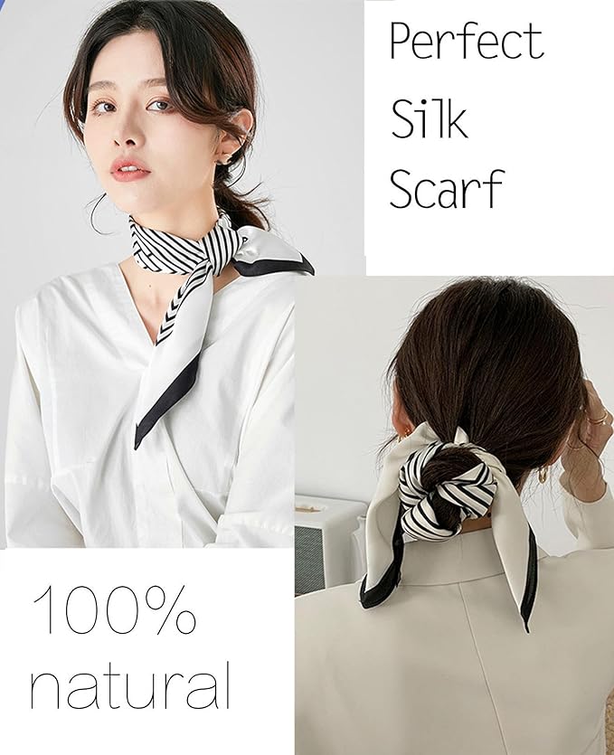 kcctoo 27.5" Mulberry Silk Feeling Head Scarf Women's Fashion Square Neck Satin Scarfs for Bag Hair Scarves Gift