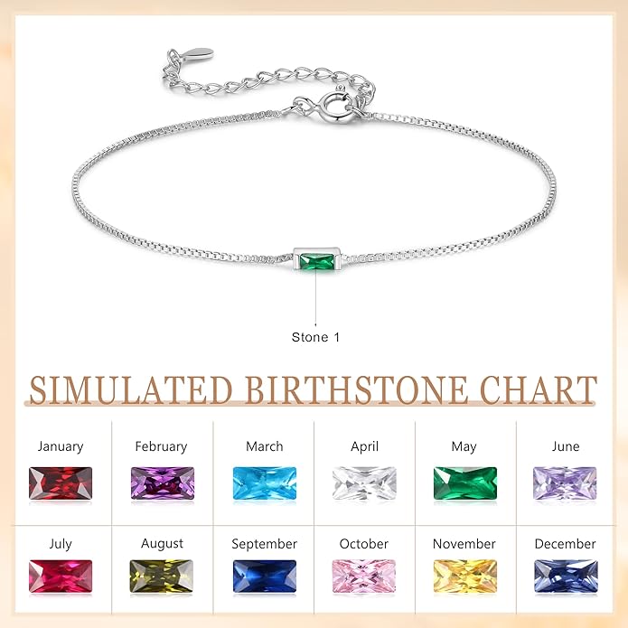 925 Sterling Silver Personalized Mom Birthstone Bracelets for Women — Custom Adjustable Dainty Jewelry for Mother’s Day, Birthday, Christmas Gifts for Mom Grandma Wife