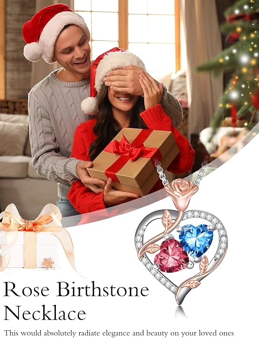 Christmas Gifts for Women Rose Heart Birthstone Pendant Necklace I Love You Forever Jewelry Valentine Mothers Day Birthday Gifts for Women Her Wife Girlfriend