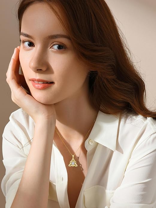 1CT Heart Moissanite Celtic Knot Necklace for Women, 925 Sterling Silver Diamond Trinity Knot Celtic Pendant Necklace Irish Jewelry, Birthday Christmas Valentines Day Gift for Her Wife Mom, 18+2 Inch