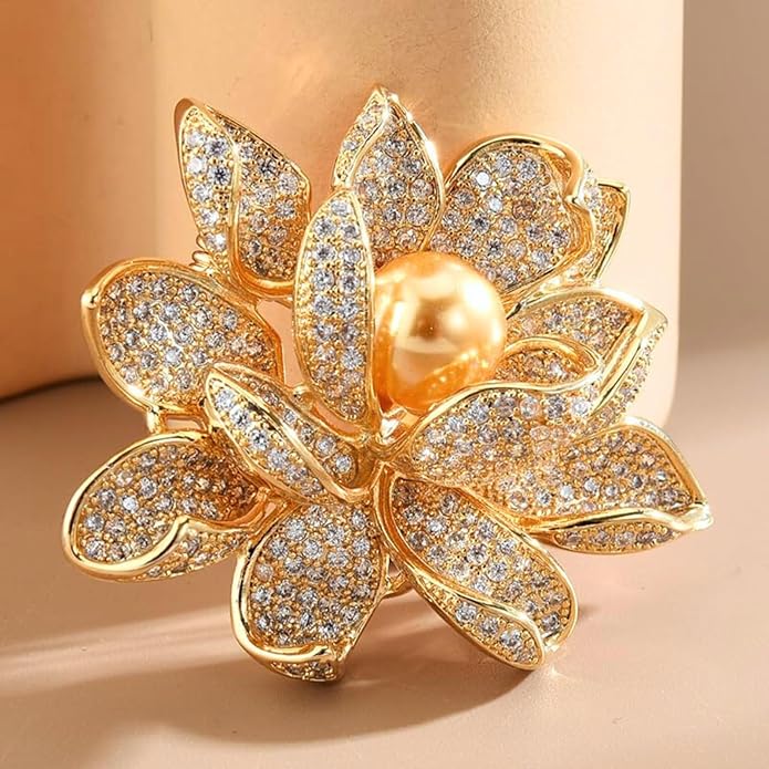 Flower Brooch for Women Girls Flower Rhinestone Brooch Gold Plated Lapel Pin Clothing Accessory Wedding Gift Fashion Jewelry for Mom Wife