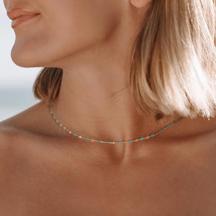 Gold Necklaces for Women Trendy, 14K Gold Plated Dainty Lip Chain Simple Choker Hypoallergenic Waterproof Boho Necklace Fashion Accessories Summer Jewelry for Women Gifts
