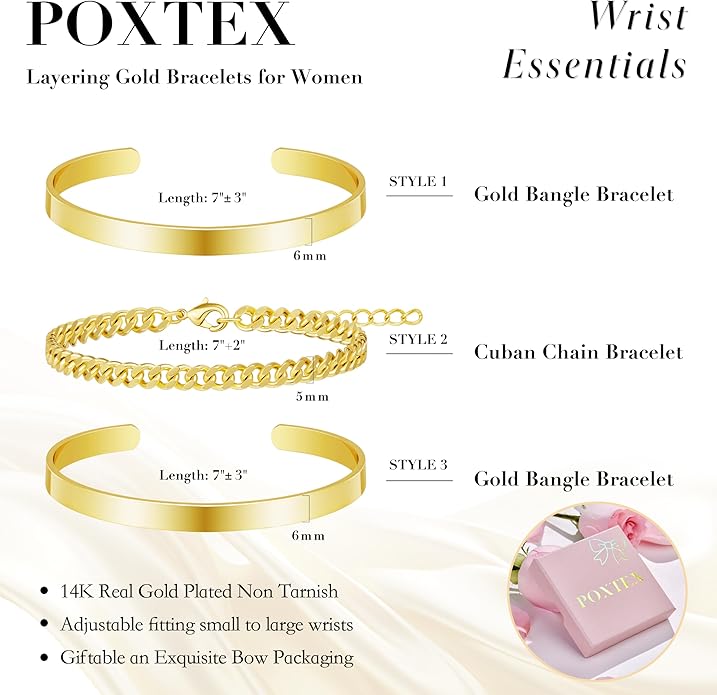 Silver Bracelets for Women Stack, Silver or Gold Plated Cuff Bangle Set, Trendy Silver Jewelry for Women Fashion