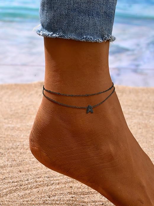 FaithHeart Initial Ankle Bracelets for Women, Waterproof 14k Gold Plated Initial Anklets Non Tarnish Stainless Steel Layered Anklet Summer Beach Foot Jewelry