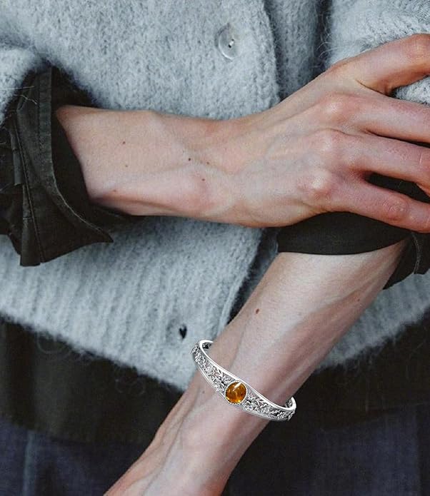 Genuine Turquoise Vintage Flower Bracelet Bangle, Sterling Silver Boho Adjustable Bangle Cuff Native American Jewelry for Women, Fit for 6.5 7 7.5 Inches