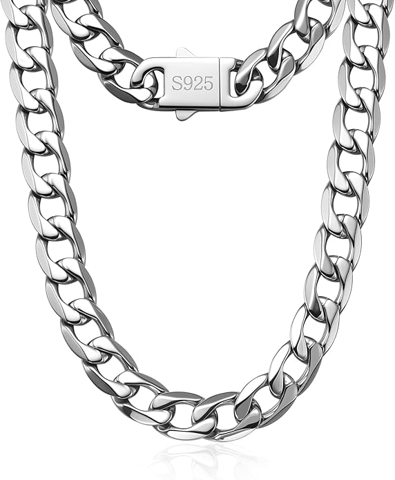 PAITAIN 11MM Cuban Link Chain for Men Silver Chains for Men, 316L Stainless Steel and 925 Sterling Silver Filled, Sliver Mens Chain, Available In 20/22/24/26/28/30 Inches, Black Silver Mens Necklaces
