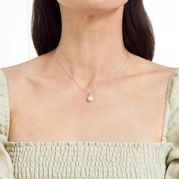 The Pearl Source Freshwater Pearl Pendant Sydney Necklace for Women - Cultured Pearl Necklace | Single Pearl Necklace for Women with 925 Sterling Silver Chain