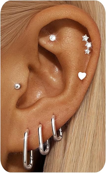 Hypoallergenic 14K Gold Plated Hoop Stud Earrings for Women Surgical Stainless Steel Flat Back Earrings Lightweight Small Chunky Huggie Hoops Cartilage Earring Stacks for Multiple Piercing Women Gifts