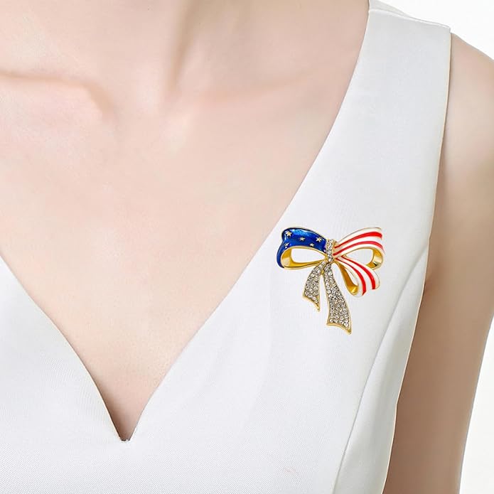 Enamel Brooch Pin For Women Men, Vintage American Flag Crystal Lapel Pin, Christmas Brooch Suit Dress Clips Accessory Gift