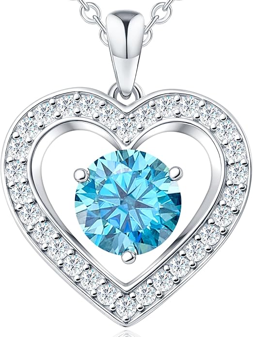 31-Stone Birthstone Heart Necklace for Women | 2ct Moissanite & 30 Sparkling Accents | Valentine's Day, Birthday,Mother's Day, Christmas Gift for Wife, Mother, Girlfriend