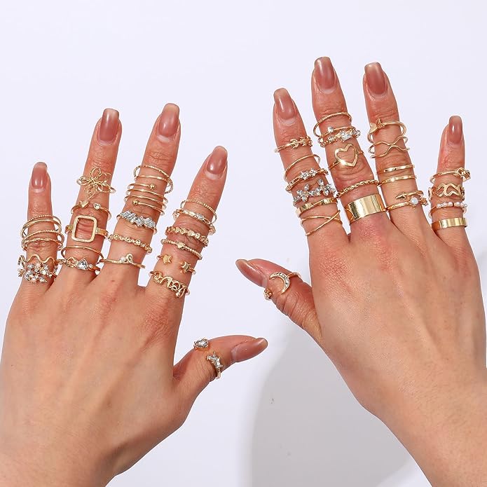 CHICUTIE Gold Knuckle Rings Set For Women Stackable Joint Finger Midi Rings Dainty Cubic Crystal Zirconia Simple Hollow Twist Cute Rings Pack Jewelry Gift