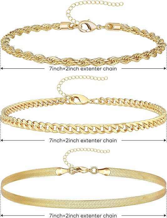 Gold Bracelets for Women Trendy,14K Gold Plated Dainty Stackable Paperclip Cuban Link Chain Bracelets, Simple Cute Cuff Bracelets Jewelry Set Adjustable 7"+2"