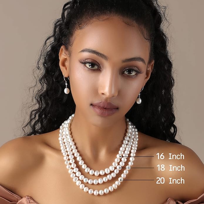 Freshwater Cultured Pearl Necklace, Real Pearl Necklace with Silver Chain and Clasp, Jewelry for Brides Wedding Gifts for Women Her Wife Sister