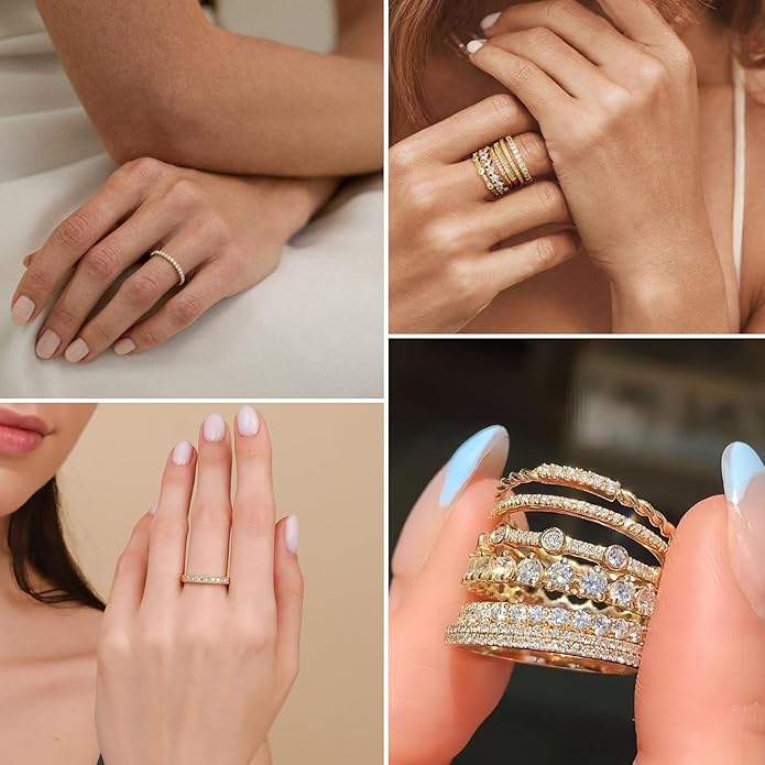 FAXHION Gold Rings for Women Non Tarnish, 14k Gold Plated Stacking Cubic Zirconia Thumb Ring Set, Dainty Gold Knuckle Women Rings Set Size 5 6 7 8 9 10