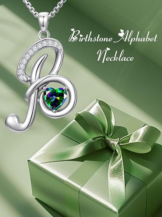 Christmas Gifts for Women Alphabet A to Z Initial Birthstone Pendant Necklaces for Women - 18k White Gold Plated Personalized Name Jewelry Valentine Mothers Day Birthday Gifts for Women Her Girlfriend