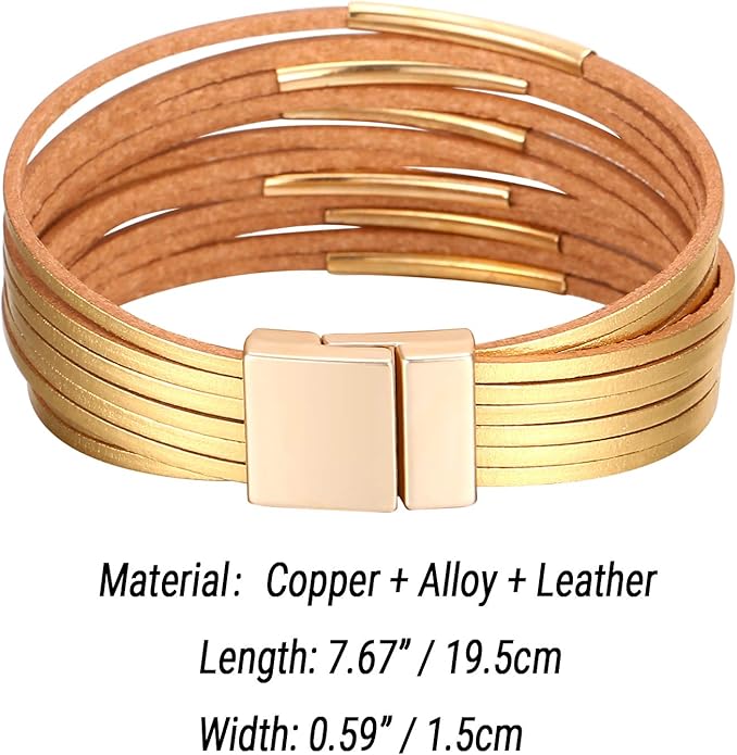 Fesciory Leather Wrap Bracelets for Women, Boho Leopard Multi-Layer Crystal Beads Cuff Bracelet Jewelry