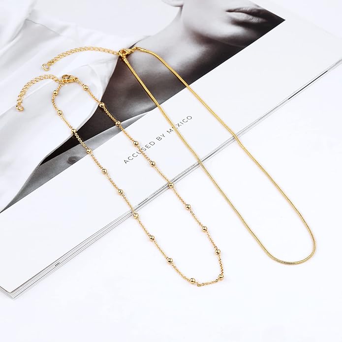 Freekiss Herringbone Necklace for Women,Dainty Gold Necklace,14k Gold Plated Snake,Gold Chain Choker Necklaces,Simple Gold Layered Necklaces,Gold Jewelry Gift for Women