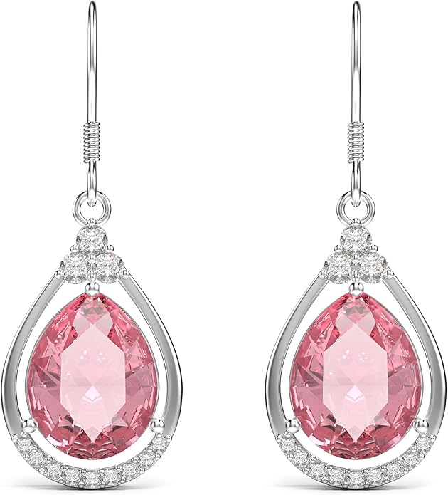18K White Gold Plated Sterling Silver Teardrop Cubic Zirconia Drop Dangle Earrings for Women Pear Cut CZ Diamond Dangle Earrings Hypoallergenic Jewelry