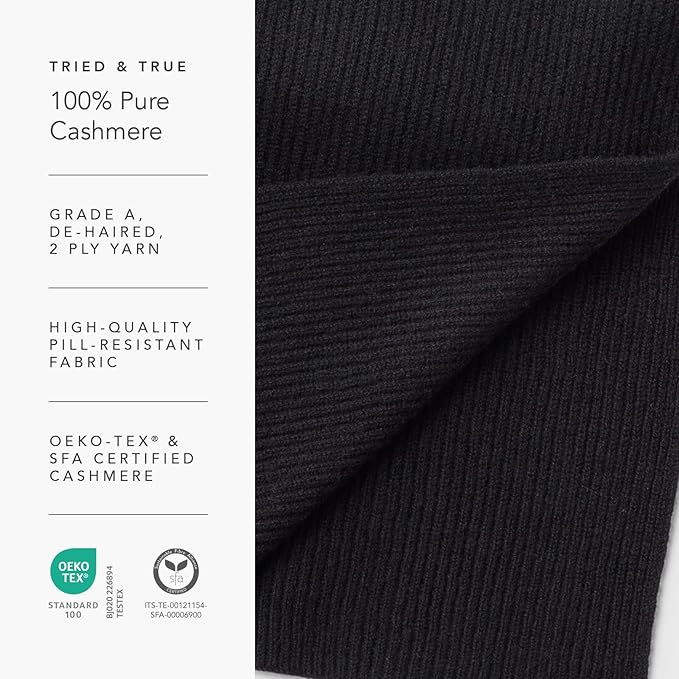 Fishers Finery Women's 100% Cashmere Ribbed Knit Winter Scarf | Black Label Box