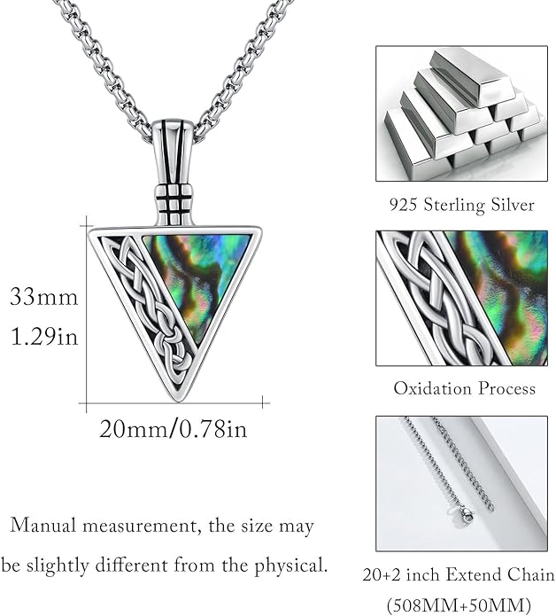 REDSUN Viking Pendant Necklace 925 Sterling Silver Celtic Pendant Abalone/Opal/Onyx/Lapis Lazuli/Turquoise Necklace Viking Amulet Jewelry Gifts for Men Women, with Stainless Steel Chain