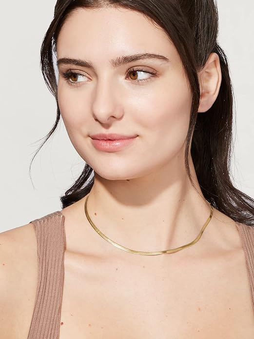 DEARMAY 14K Gold Plated Necklaces for Women, Dainty Gold Herringbone Choker Necklace Thin Layered Snake Chain Jewelry for Gifts