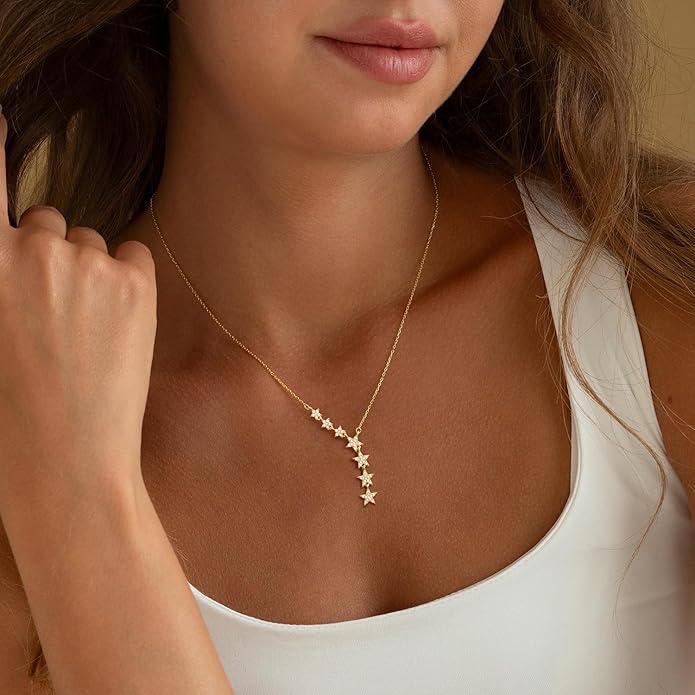 Lariat Necklace for Women, Dainty 14K Gold/Silver Plated Long Necklaces for Women Trendy Simple Layered Y-Shaped Drop Pendant Necklace Adjustable Gold Jewelry Gifts For Her Christmas Stocking Stuffer