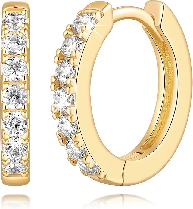 14K Gold Plated Earrings for Women 14K Gold Plated Hoop Earrings for Women Cubic Zirconia Shining Gold Plated Hoops Earring for Womens Hoop Lightweight Hoops Earring for Womens 12/14/16/20/25/30mm