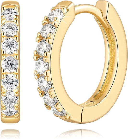 14K Gold Plated Earrings for Women 14K Gold Plated Hoop Earrings for Women Cubic Zirconia Shining Gold Plated Hoops Earring for Womens Hoop Lightweight Hoops Earring for Womens 12/14/16/20/25/30mm