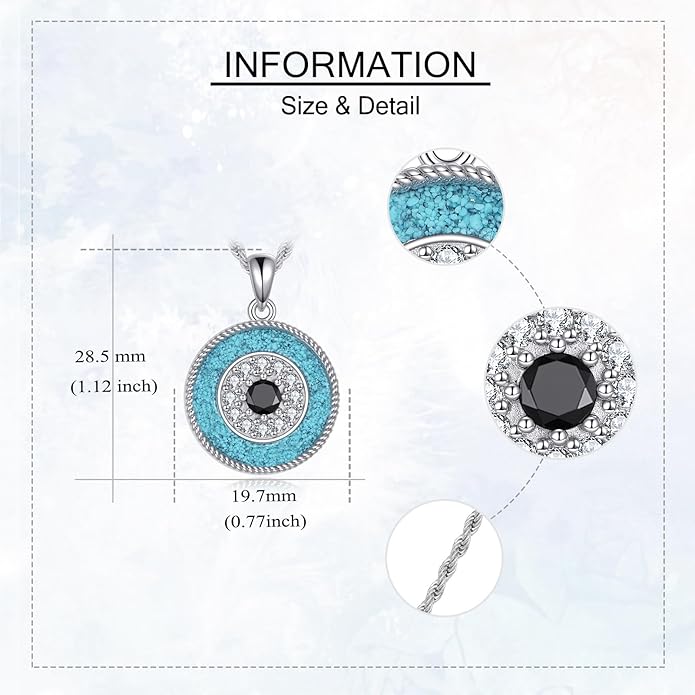 ONEFINITY Evil Eye Necklace Sterling Silver Turquoise Protection Pendant Necklace Good Luck Vintage Evil Eye Pendant Jewelry Gifts for Women