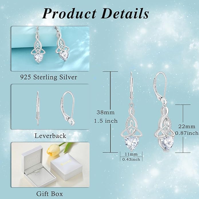 Infinity Celtic Knot Jewelry Set for Women 925 Sterling Silver April Birthstone Earrings and Necklace Set Cubic Zirconia Jewelry Gifts for Her