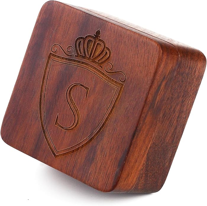 Mens Initial Silver Cufflinks A-Z Alphabet Letter Steel Cuff Links with Engraved Walnut Wood Box Groom Groomsman Wedding Set…
