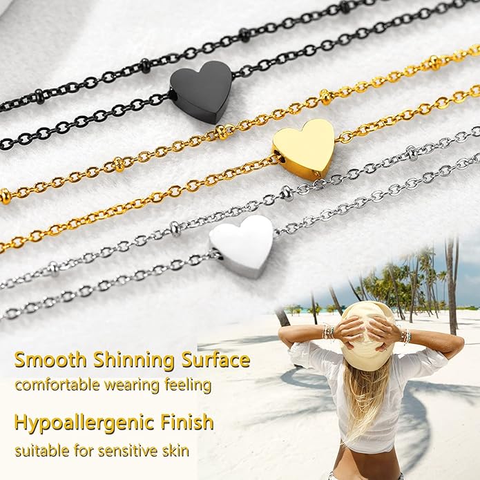 PROSTEEL Stainless Steel Chain Anklets for Women, Silver/Gold Tone, Ankle Bracelets Hypoallergenic, 8-10.5 Inch Adjustable, Come with Box